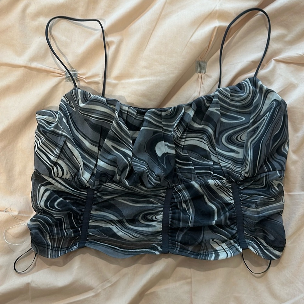 NWT Garage Black and White Marble Crop Tank